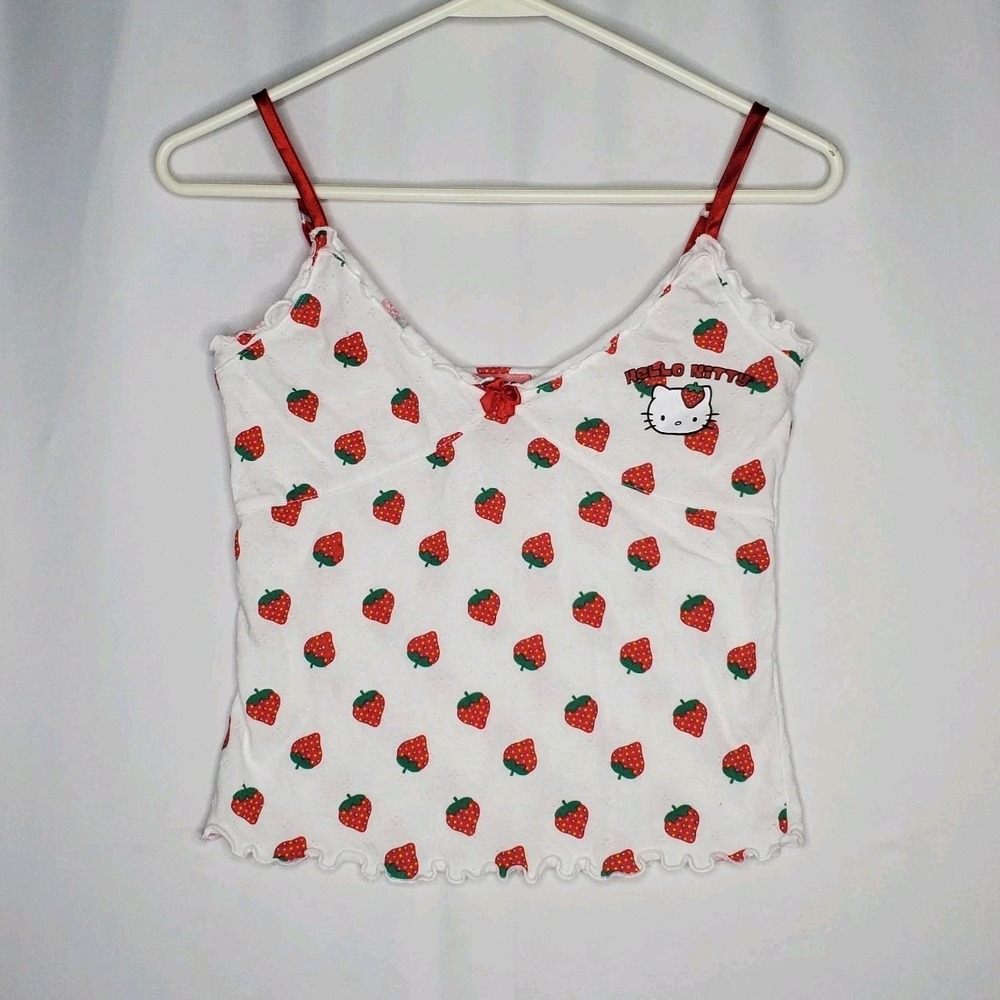Sanrio Vtg Hello Kitty Cami Crop Tank Top Womens Small Empire Vneck 00s Y2K RARE
